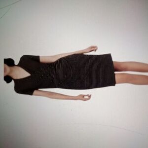 Norma Kamali Black and White Ruched Wrap Midi Dress Short Sleeve Womens Small